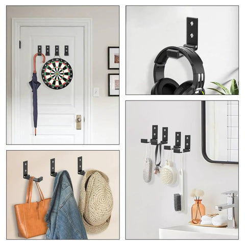 12 Piece Aluminum Alloy Folding Wall Hooks Heavy Duty Coat Hangers Foldable Rustproof Closet Organizer With Mounting Hardware for coats and headphones.