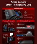 Ergonomic Metal Street Grip Kit For DJI Action 5 Pro 4 3 With Cage, Quick Release Handle, and DSLR Stability Features.