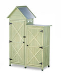 Outdoor Storage Cabinet With Waterproof Metal Roof And Wooden Vertical Design, Tall Garden Tool Shed, Green Finish