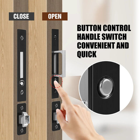 Pocket Door Lock Set With Edge Pulls And Hidden Handles For Sliding Doors Black Privacy Finish Fits Doors From One And Five Twelfths Inch To Two And Two Eighths Inch Thick Durable Pocket Door Hardware For Smooth Operation And Secure Privacy