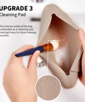 Silicone Makeup Brush Holder Travel Cosmetic Bag With Magnetic Closure Soft Portable Case cleaning pad detail inside view