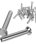 Stainless Steel Stemball Swage Dead Ends 1/8 Inch For Deck Cable Railing 20 Pack No Fuss Hidden Cable Hardware shown in detail.