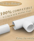 20-Pack 1/2 Inch Tee PVC Fittings Furniture Grade 3 Way Connectors for SCH40 PVC Pipe DIY Builds and Frames, UV Resistant
