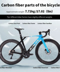 SLR8 Ultegra Full Carbon Road Bike With Shimano 105 R8170 24 Speed Set Ultra Lightweight T1000 Frame And Wheelset Bora WTO 60 Blue 50cm carbon parts illustration