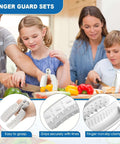 11-piece finger guard set for cutting; white plastic guards with finger and thumb protectors for vegetable slicing.
