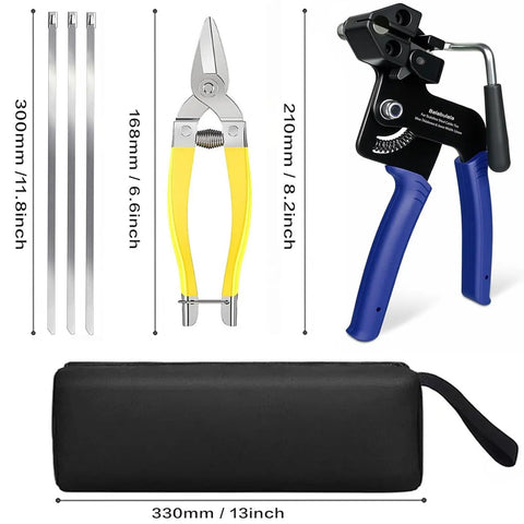 Beefy Pro Grade Heavy Duty Stainless Steel Cable Tie Gun Kit with 200 Pieces of 11.8 Inch Metal Zip Ties and carrying case