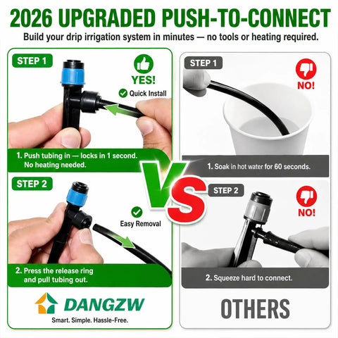 Comparison of 230 Feet Drip Irrigation Kit With Quick Push To Connect No Tool Setup features versus traditional methods.