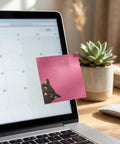 Pink cat-themed Black Cat Sticky Notes 3 By 3 Inch Set Stick Like Crazy For Back To School on a laptop screen, succulent nearby