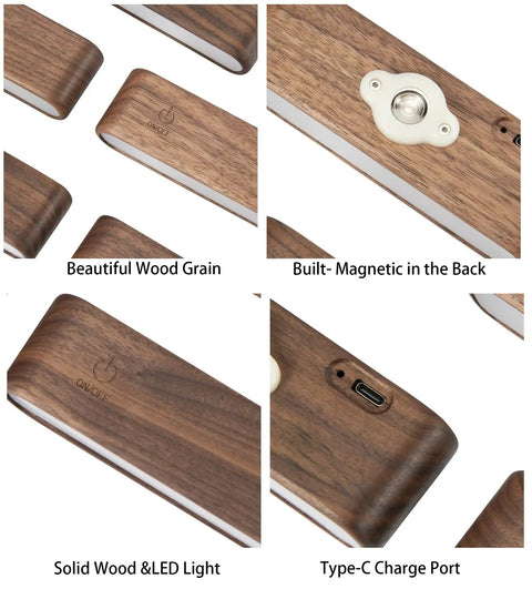 Cordless LED Wall Sconces With 360 Degree Rotating Magnetic Reading Light Real Wood Grain Detail and Features