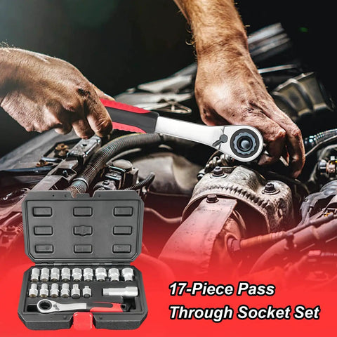 Beefed Up Heavy Duty Socket And Ratchet Set For Car Repair And Home Garage Projects with 17-piece kit shown in use