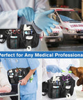 Nurse Fanny Pack With Tape Holder and Multi Pocket Medical Gear Organizer Belt Bag for Stethoscopes Bandage Scissors in use.