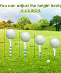 Bulk 1000 Wooden Golf Tees Three And One Quarter Inch Bamboo Tees White Blue Lines Set in field with golf balls