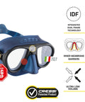 Calibro And Corsica Dive Mask Set In Blue, Pro Grade Italian Craft For Freediving And Scuba, featuring Fog Stop System and IDF