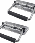 Heavy Duty Two Pack Spring Loaded Folding Handles Drop Straight Into Any Toolbox Or Trunk 4 Inch Stainless Steel Chest Pulls with rubber grips.