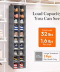 Dope Foldable Hanging Shoe Closet Rack Solid Thick Fabric Storage System With Wide Compartments Straight Up Perfect For Sneakers Flats Heels And Daily Slippers In Fresh Gray with eight compartments and load capacity shown