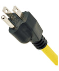 Close-up of plug on Heavy Duty Power Strip With Surge Protection 8 Outlets 3900 Joules Yellow Metal Housing 25 Foot Cord