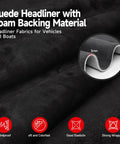 Close-up of black suede headliner fabric with foam backing for vehicles; 120 in × 60 in (3mm thick).