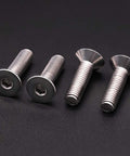 Heavy Duty 5/16-18 Inch Flat Head Socket Cap Screws, 1 Inch Long, 20 Pack, UNC Coarse Thread, 304 Stainless Steel on black background