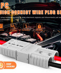 2PC quick connect wire plug set in use for car battery system showcasing features.