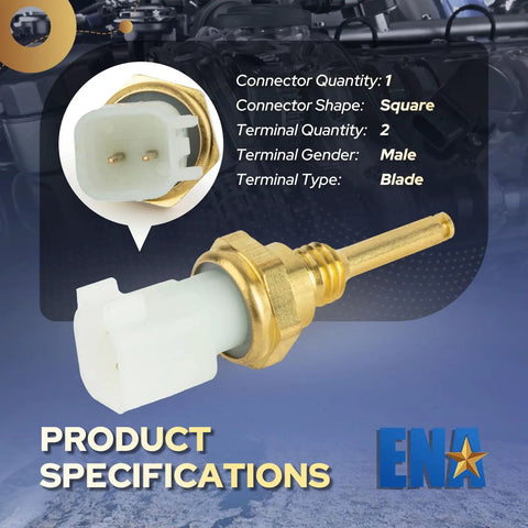 Rugged Cylinder Head Temperature Sensor For Ford F150 Super Duty Explorer Replaces TS653 with square connector and brass fitting.
