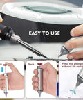 Using Desoldering Solder Sucker Pump No Clog Vacuum Tool For Electronics, heat resistant nozzle in action on a circuit board.