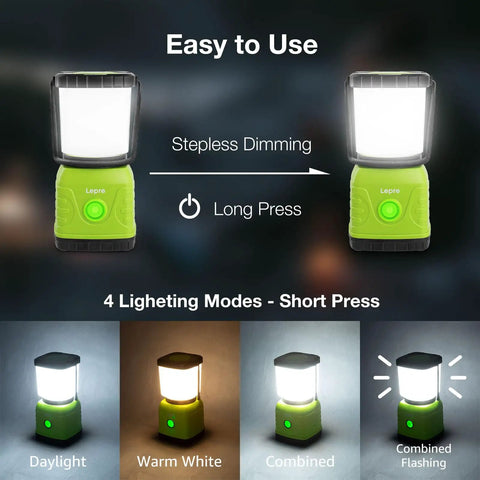 Rechargeable LED Camping Lantern With 3600mAh Power Bank, 4 Light Modes, IPX4 Waterproof, 360 Degree Beam on display