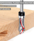 Pro Grade Extra Long Compression Flush Trim Router Bit With One Quarter Inch Shank And One Half Inch Cutting Diameter One And A Quarter Inch Cutting Length Spiral Pattern Template Router Bit For CNC Woodworking Edge Trimming trimming wood edge