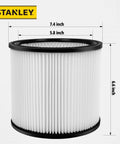 High Efficiency Replacement Cartridge Filter for 5-18 Gallon Wet Dry Shop Vacuums, pleated design with 7.4-inch width.