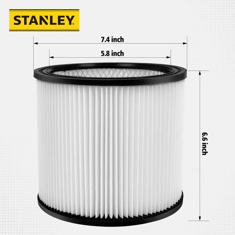 High Efficiency Replacement Cartridge Filter for 5-18 Gallon Wet Dry Shop Vacuums, pleated design with 7.4-inch width.