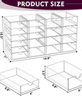 Real Talk No Fuss Clutter Crusher Game Changer Vanity Setup Easy Glide Bins Crisp Acrylic Cosmetic Holders For Desks Counters Under Sink product size chart with dimensions