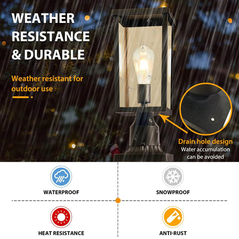 Outdoor Post Light Auto On Sensor 120V Aluminum Waterproof Lantern with Drain Hole Design for Garden Yard Patio Pathway