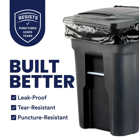 Beefy 64 To 65 Gallon Black Trash Bags Heavy Duty Toter Can Liners Leak Proof Industrial Strength 1.2 Mil 25 Count