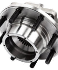 New Set Of Complete Front Wheel Hub And Bearing Assemblies For Dual Rear Wheel Trucks Fits 6.2L 6.7L V8 Engines Front Left And Right Polished And Rust Protected, close-up view