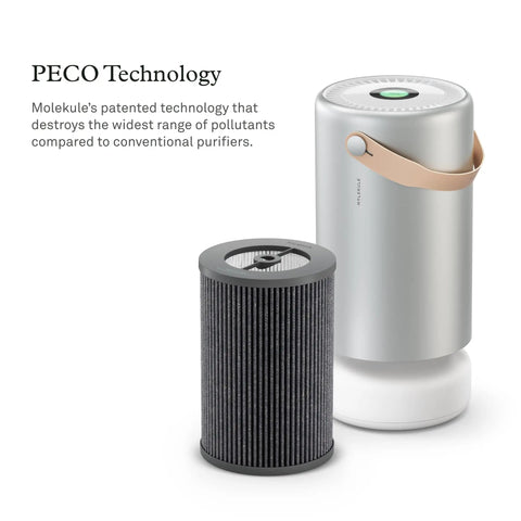 PECO Filter With Activated Carbon For Air Pro Purifier next to purifier unit, showcasing molecular precision filtration technology