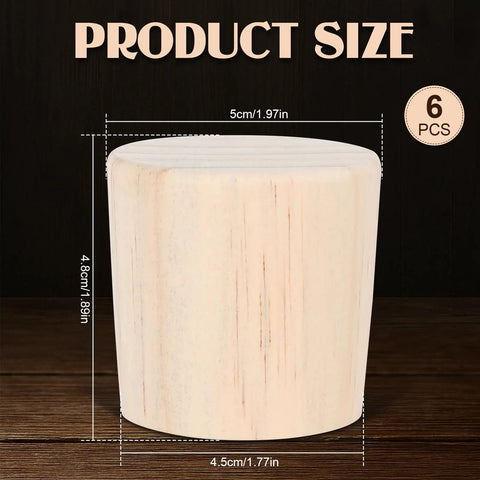 Six Pack 2 Inch Wine Barrel Cork Plugs Tapered Whiskey Bourbon Barrel Bung Stoppers Large Wood Cork Stoppers size detail