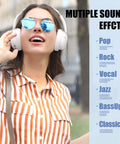 Woman wearing Over Ear Bluetooth Headphones With 65 Hour Battery Life, Dope Deep Bass, Six EQ Modes, Built-In Microphone