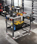 Welding Table 36 By 18 Inch With Wheels, 1200 Lbs Capacity, 8 Tool Slots, Five Eighth Inch Fixture Holes, Electroplated Metal Top