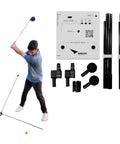 Golf Swing Trainer Cube With 12 Adjustable Club Positions, Guided Strikes Tool with alignment rods and practice accessories.