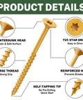 Deck Screws 3 Inch Size 10 Exterior Epoxy Coated Tan Bulk Pack 1700 Pieces With Torx Drive Coarse Thread T25 Bit Included