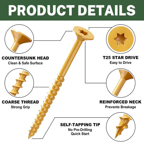 Deck Screws 3 Inch Size 10 Exterior Epoxy Coated Tan Bulk Pack 1700 Pieces With Torx Drive Coarse Thread T25 Bit Included
