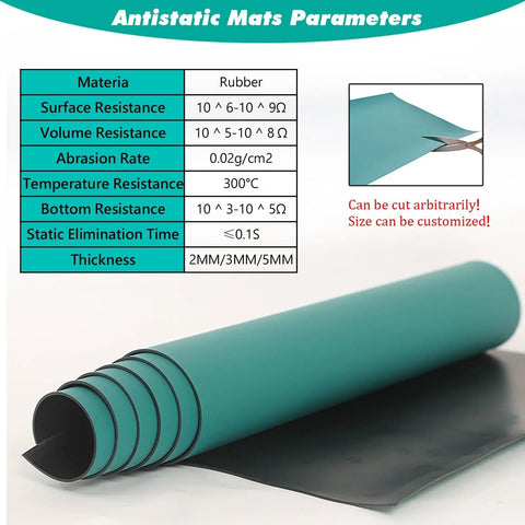 ESD Antistatic Rubber Mat Roll For Electronics Long Desk Soldering Pad With Lengths From 3 To 13 Feet, Heat Resistant