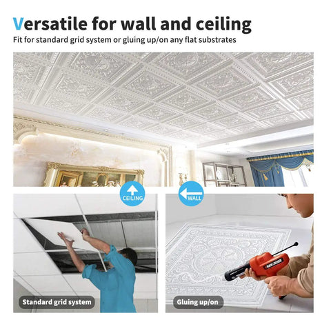 Drop Ceiling Tiles 2x2 Glue Up PVC White 12 Pack 48 Sq Ft Durable Lightweight Panels for T Bar Grids or Flat Substrates Water and Corrosion Resistant Recyclable Easy DIY Install