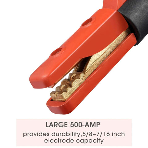 Close-up of 500 Amp Heavy Duty Welding Electrode Holder With Firm Grooved Jaw Grip For Five Eighths To Seven Sixteenths Inch Electrodes Brass Construction