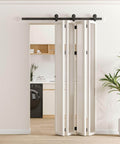 Heavy Duty Bifold Barn Door Hardware Kit For Four Doors, Six Foot Sliding Track System, Frosted Black Finish installed on wall