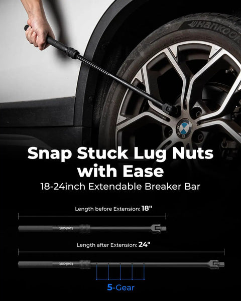 13 Piece One Half Inch Torque Wrench Set With 25 To 250 Ft-Lb Range And Plus Minus Three Percent Accuracy All In One Tire Repair Kit Including Click Torque Wrench Breaker Bar Five Inch Extension And Ten Deep Sockets For Diy Tire Fix, 18-24 inch breaker bar on car wheel