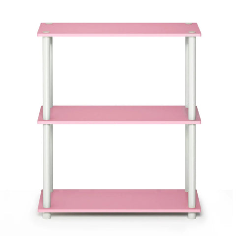 No Sweat Toolless Pink 3 Tier Open Storage Shelf, Hella Versatile Corner Book Rack For Living Room, Bedroom, Garage And Home Office Legit Organization Upgrade