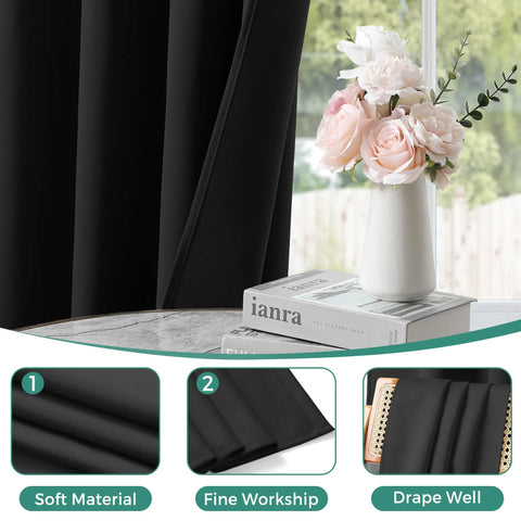 Blackout Curtain Set Two Panels 52 Inch Wide By 54 Inch Long Light Blocking Drapes, close-up of fabric quality and softness