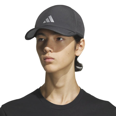Person wearing Men's Superlite Cap With Perforated Panels For Maximum Airflow And Quick Dry Lightweight Moisture Wicking Workout Hat Grey