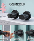 Fingerprint Door Knob With Keypad And Biometric Unlock, Three In One Keyless Entry For Interior Doors, showcasing features on wall