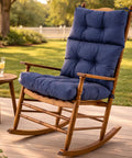 All Weather Memory Foam Rocking Chair Cushion Set Navy Blue With High Back Design Waterproof And Fade Resistant Indoor Outdoor Rocking Chair Pads With Ties For Cozy Comfort Fits Most Chairs 23 By 44 Inches on wooden rocking chair outdoors